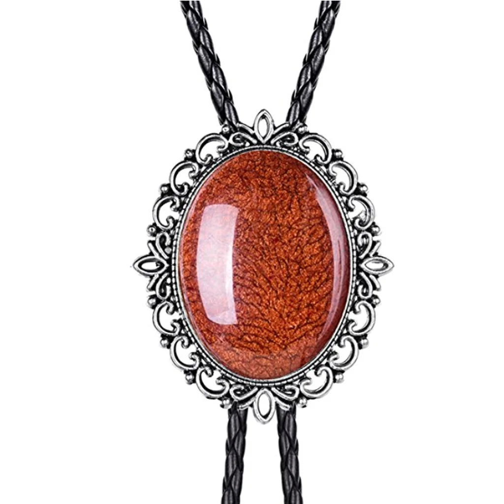 Bolo tie med brunt ovalt hänge i natursten