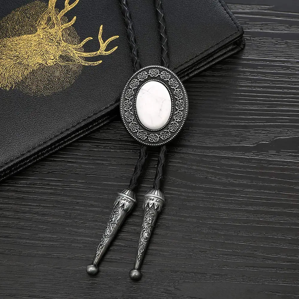 Bolo tie i läder med natursten