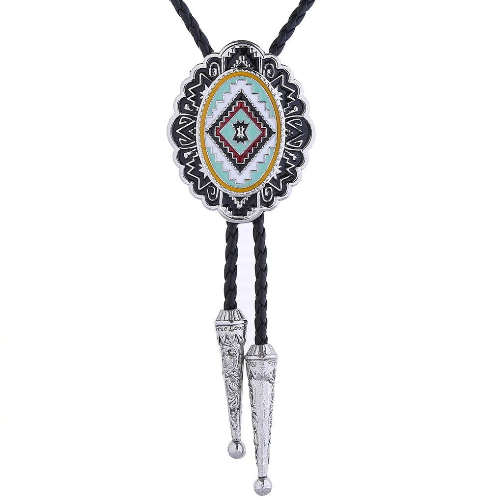 Bolo tie med ovalt hänge i färgglad tribaldesign