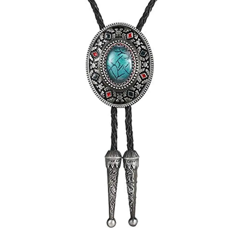 Bolo tie med oval sten och dekorativ antiksilverram