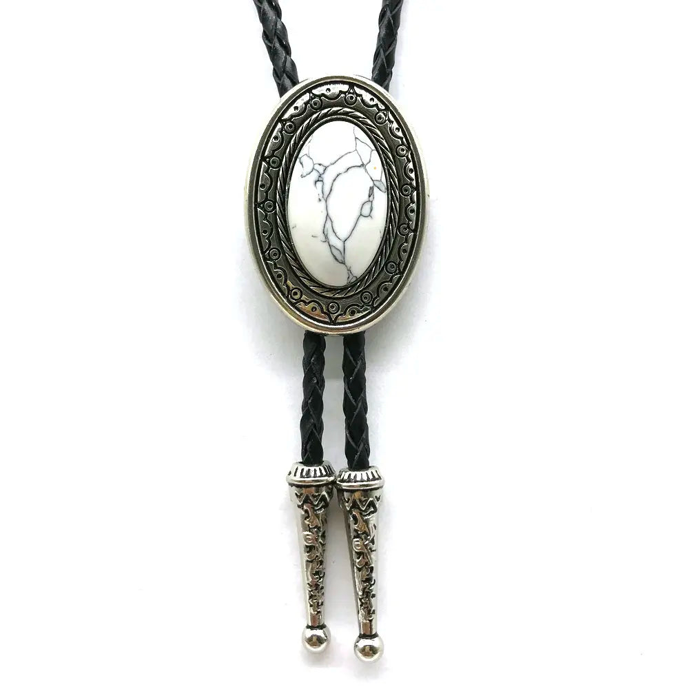 Bolo tie med oval sten och flätat läderband