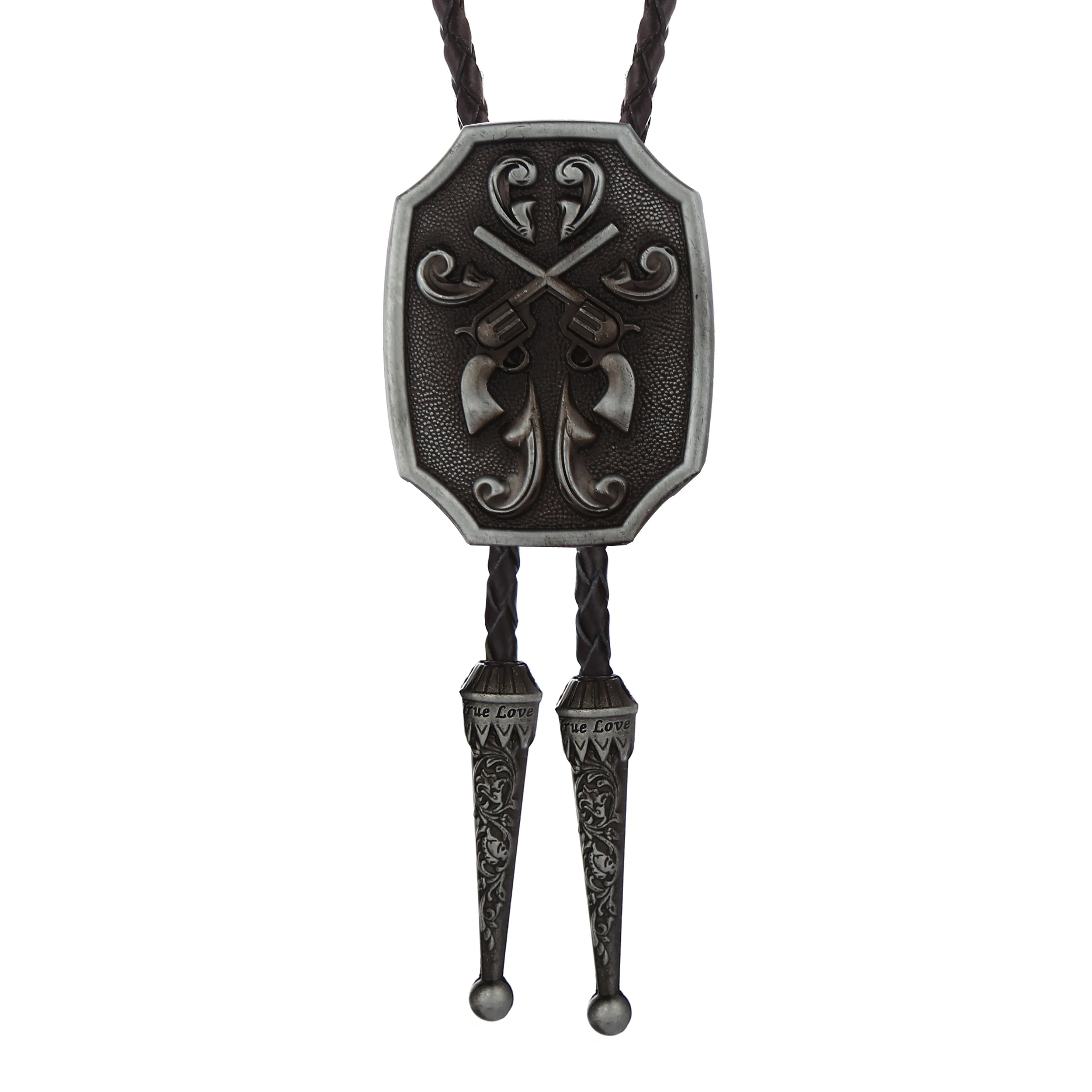 Bolo tie med korslagda revolvrar i metall