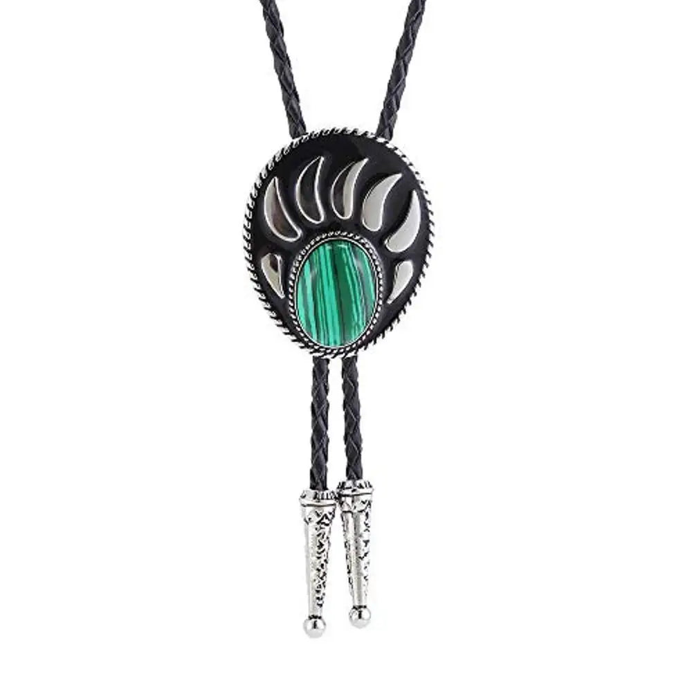 Bolo tie i silverfärgad björntassdesign med ädelstenslook