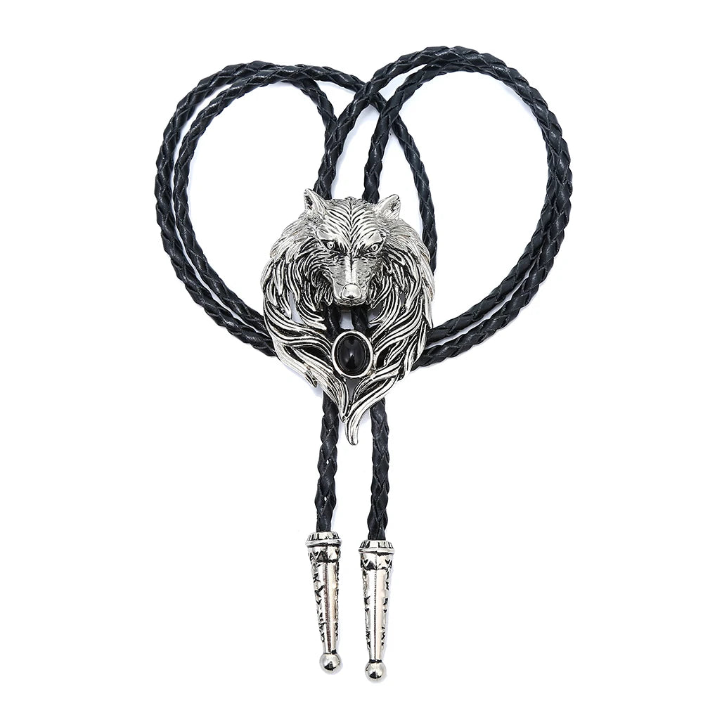 Bolo tie med silver varghuvud och svart agat