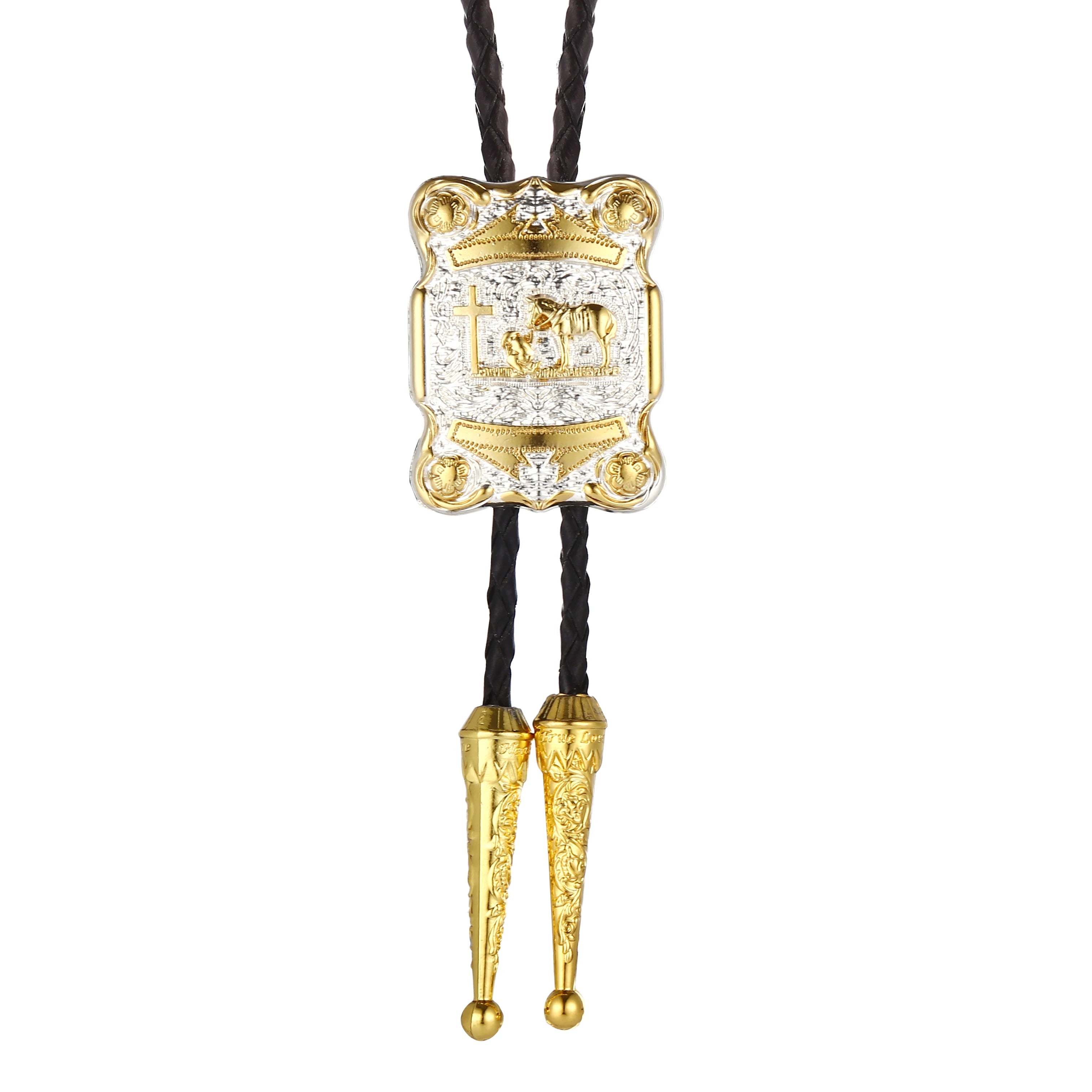 Bolo tie i guld- och silverfärgad metall med riddaremblem