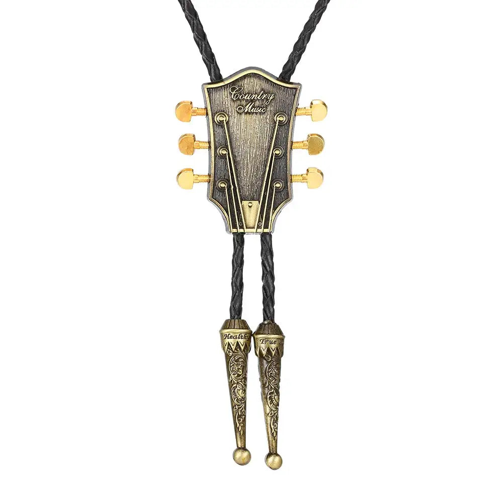 Bolo tie med gitarrhuvud i läder