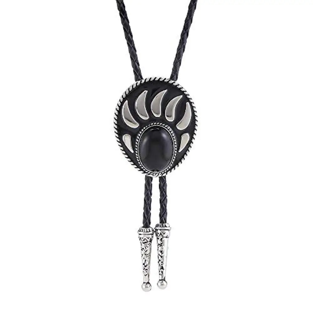Bolo tie i silverfärgad björntassdesign med ädelstenslook