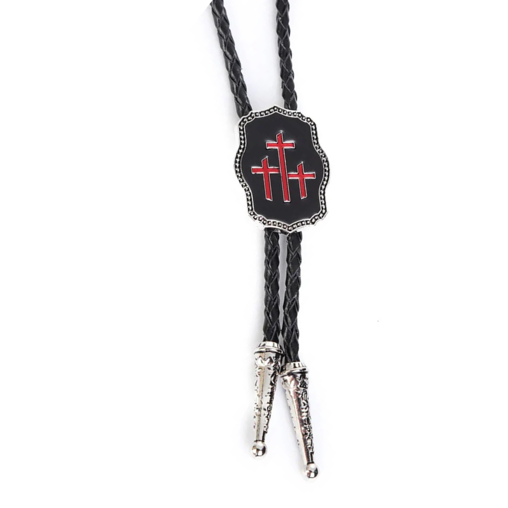 Bolo tie med korsmotiv i svart emalj