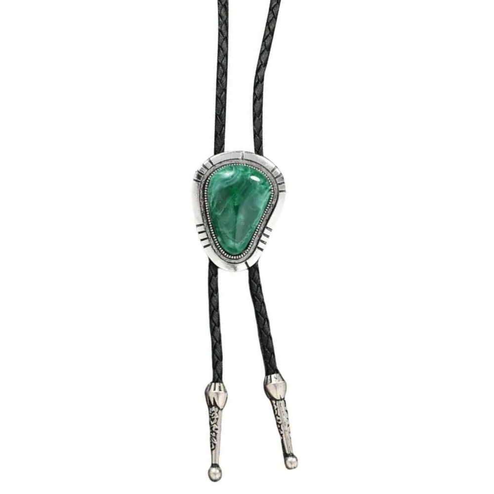 Bolo tie med rektangulär sten och silverinfattning