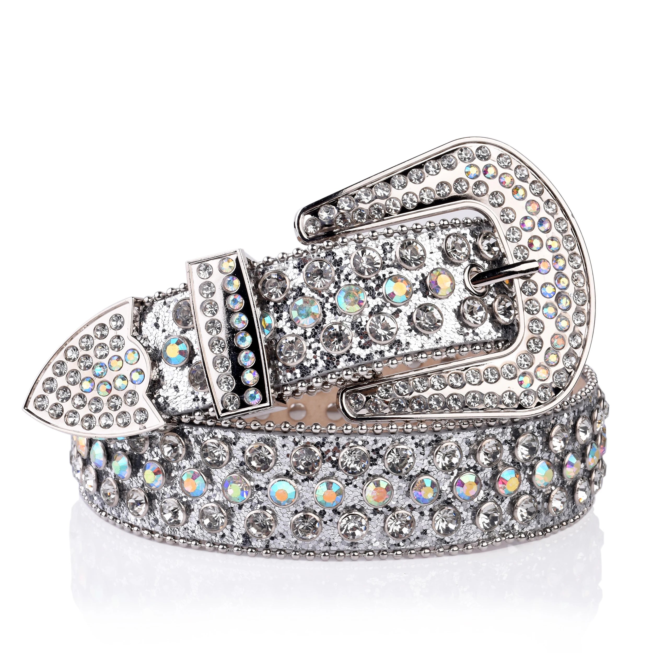 Silverfärgat westernbälte med strass