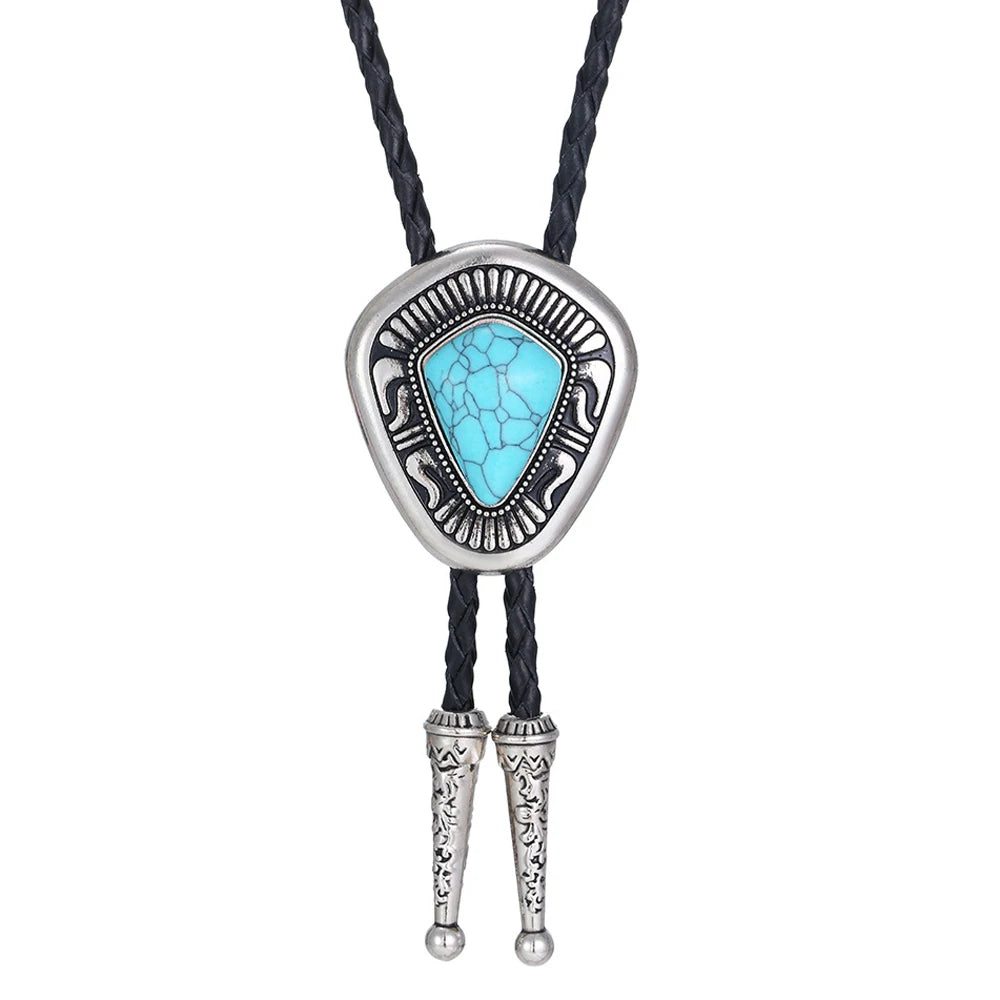 Bolo tie i diamantformad metall med natursten