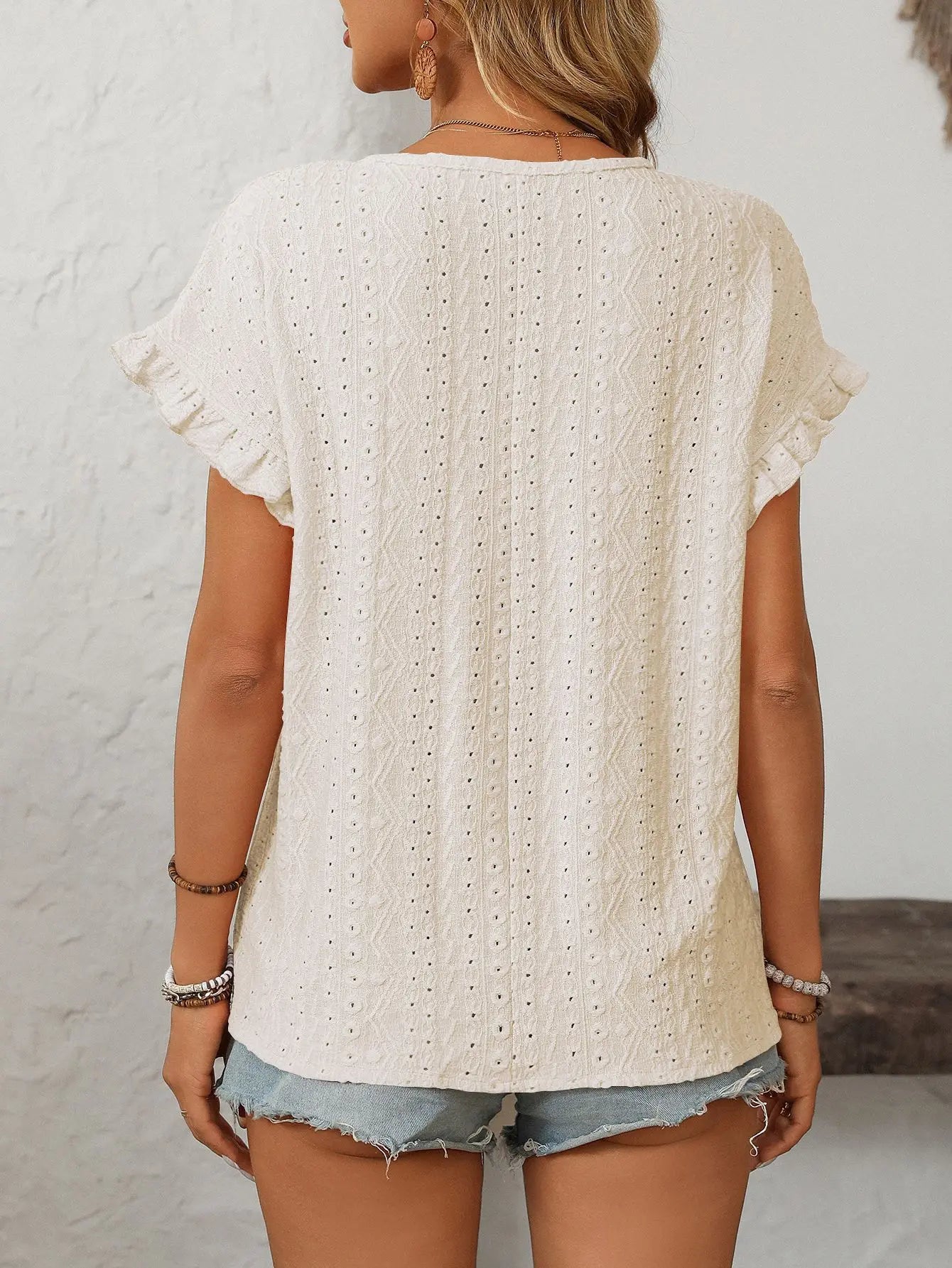 T-shirt blus med volangärmar