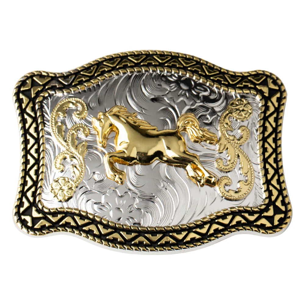 Bältesspänne med gyllene häst western stil
