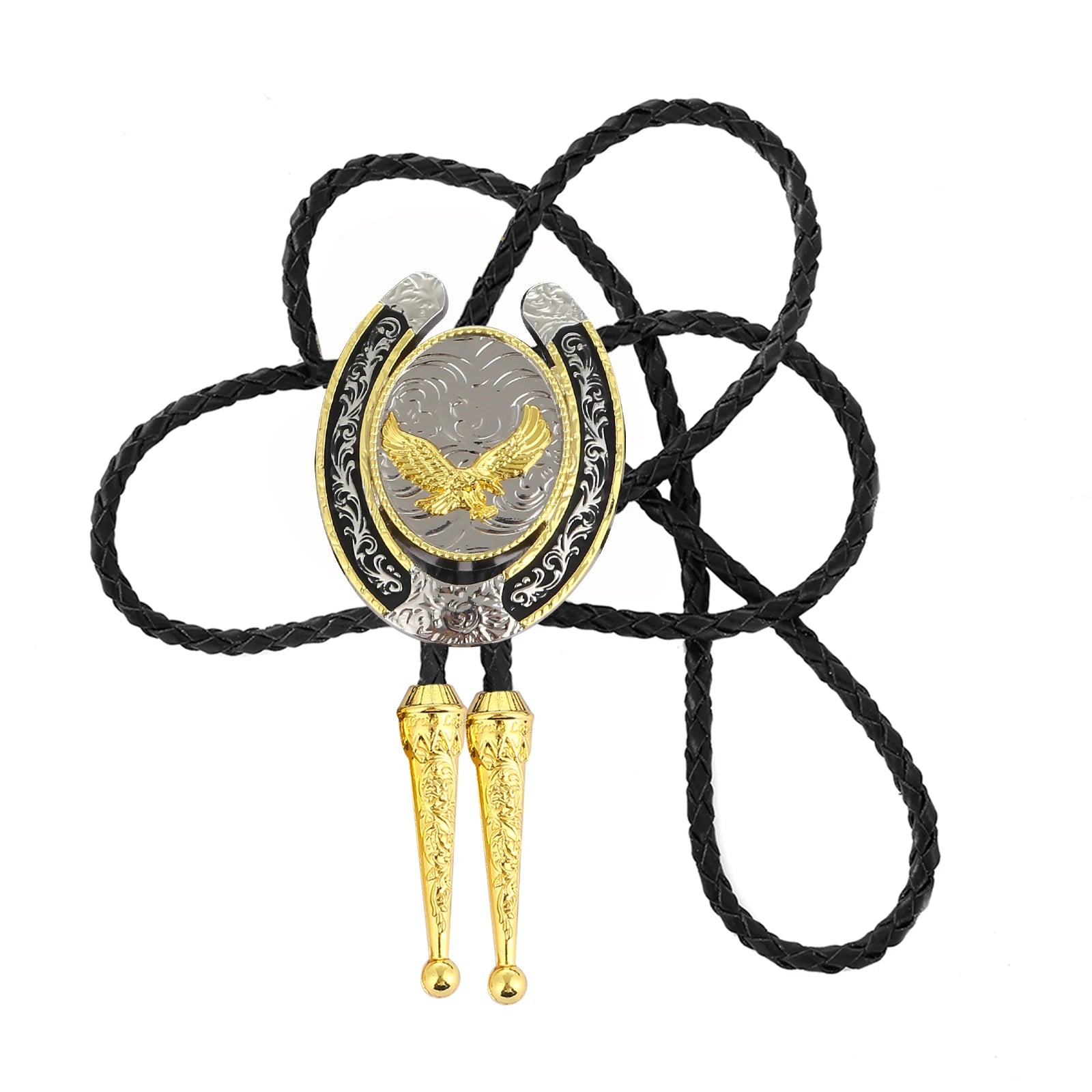 Bolo tie med hästsko och örn i guldmetall