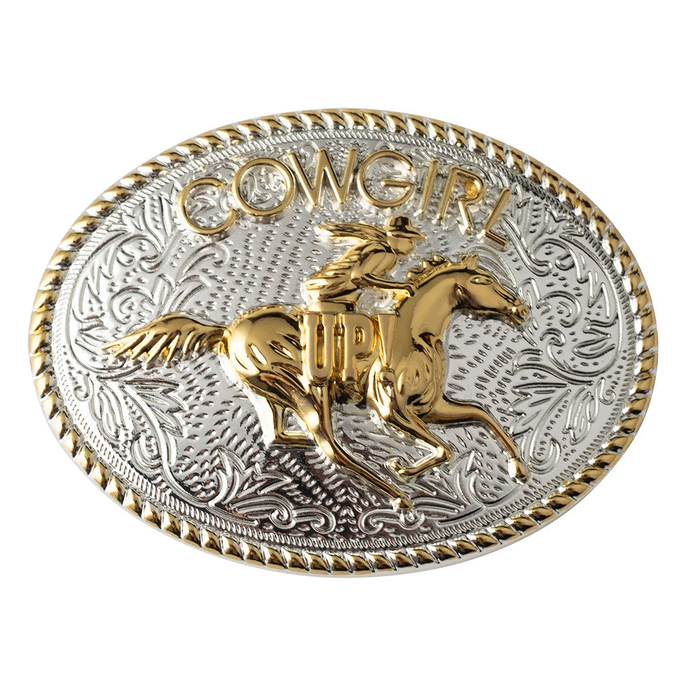 Bältesspänne cowgirl up western stil med guld och silver