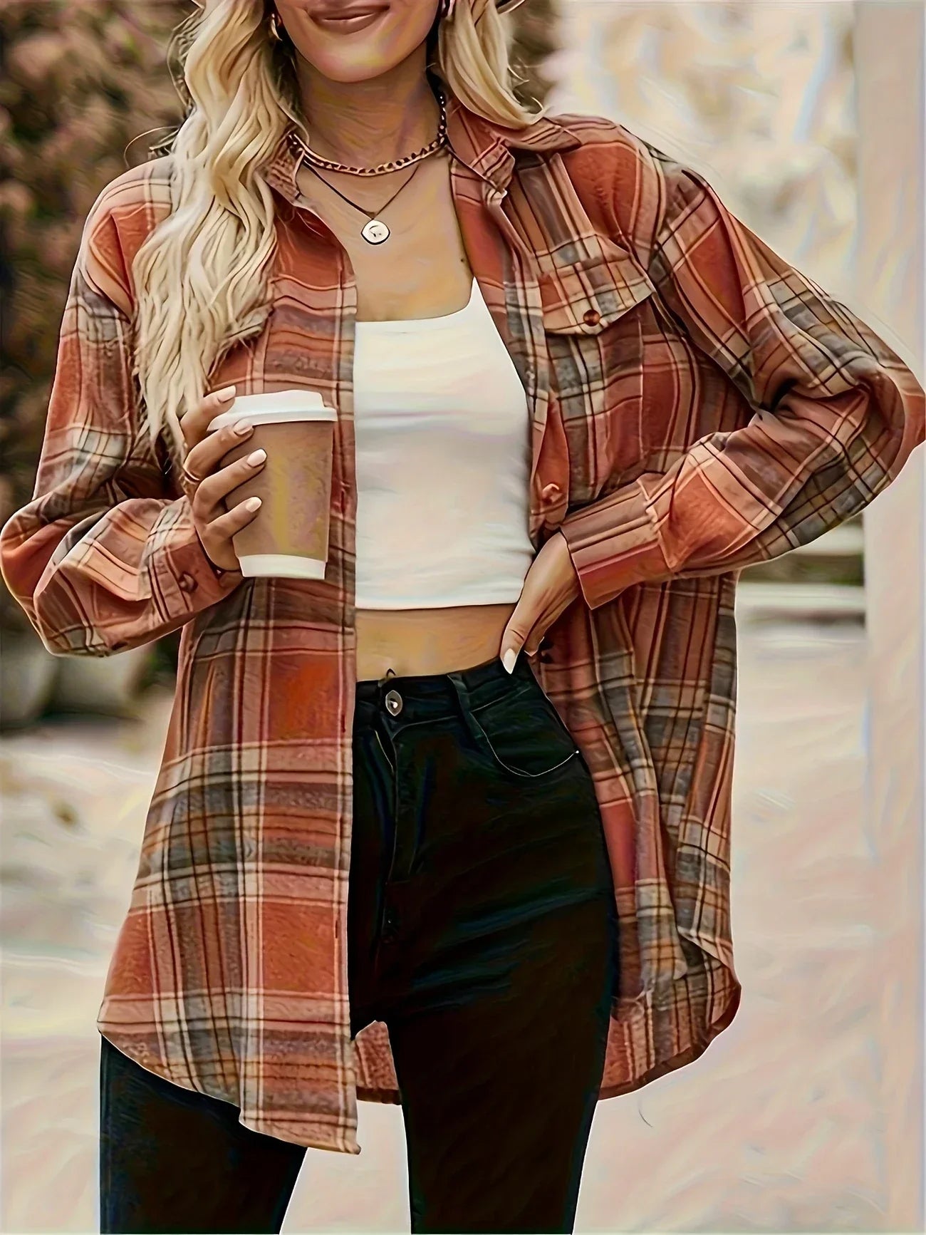 Plus size rutig flanellskjorta dam