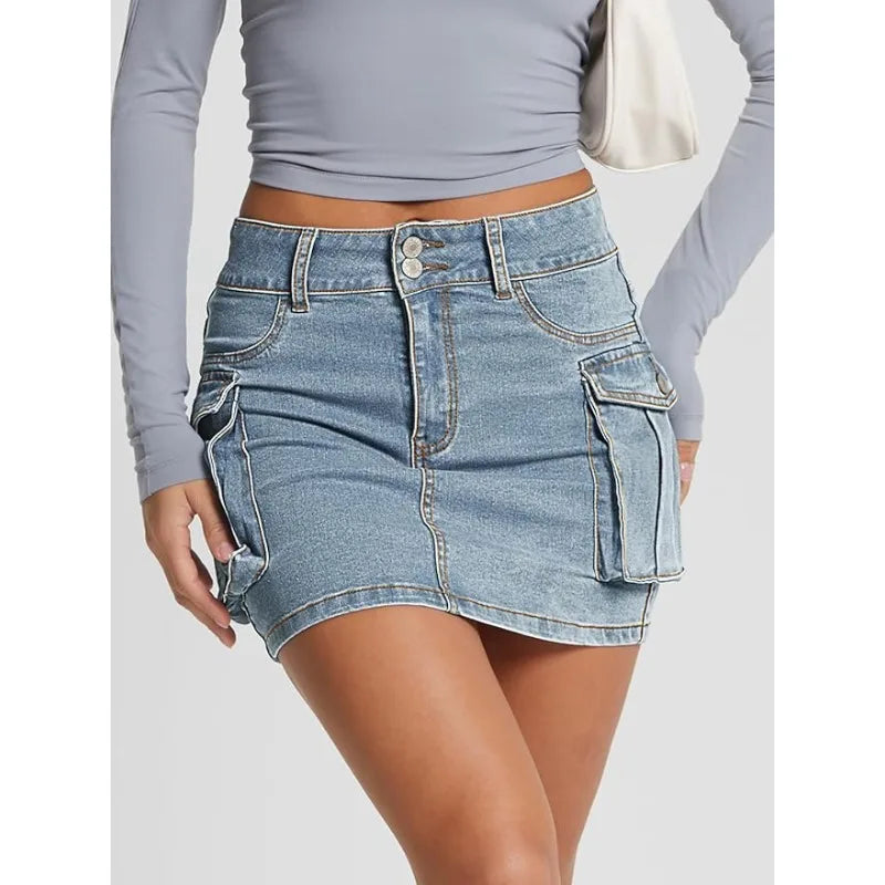 Kort Cargokjol i Jeans