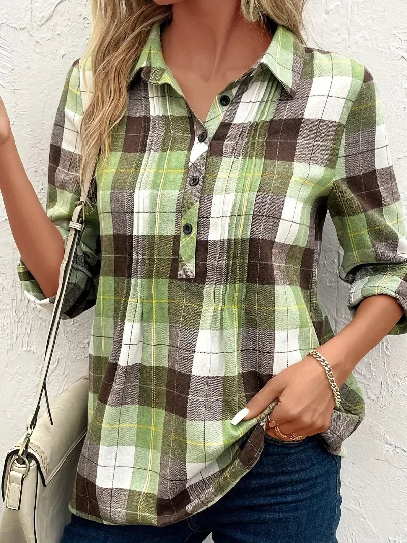 Plus size grön rutig popover-skjorta för dam