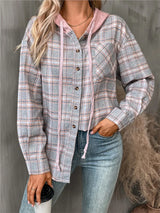 Rutig hoodie-skjorta dam
