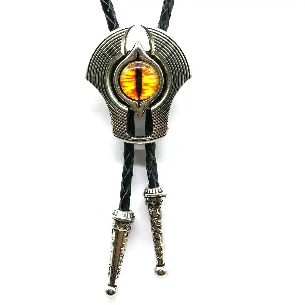 Bolo tie med totemdesign och färgad glassten