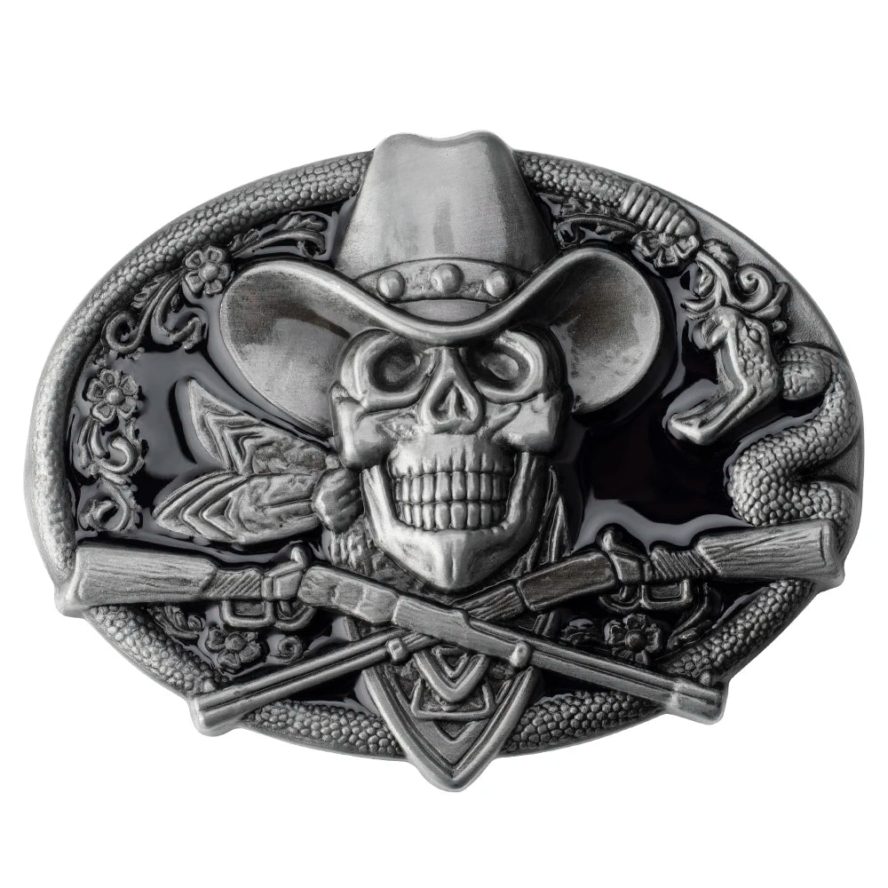 Bältesspänne cowboy dödskalle korsade gevär western stil