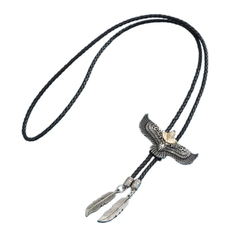 Bolo tie i svart läder med flygande örnhänge