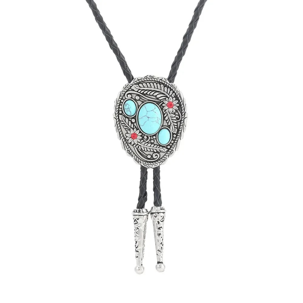 Bolo tie med snidade detaljer och naturlig sten