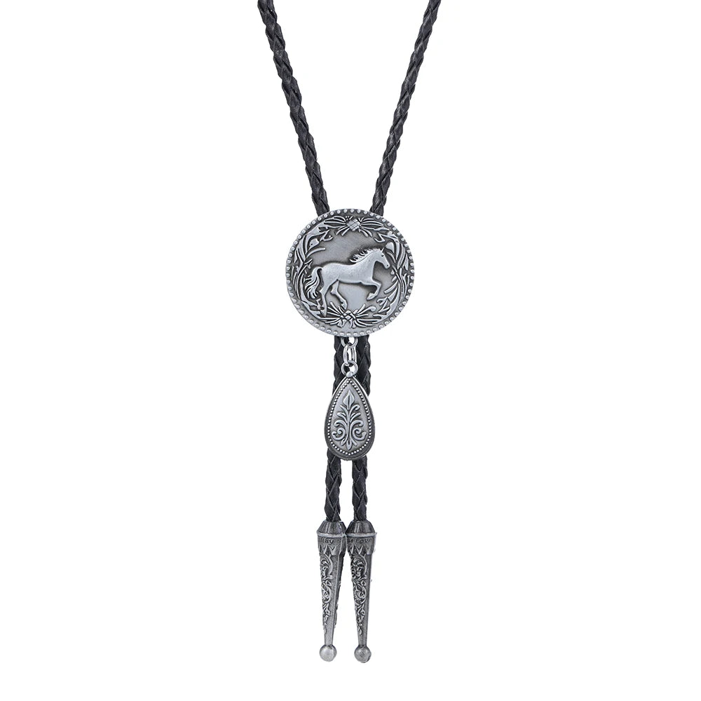 Bolo tie med rund hästberlock och läderband