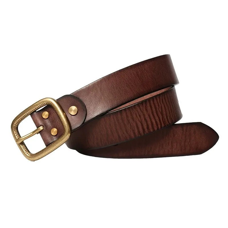Cowboybälte i Äkta Läder med Vintage Mässingsspänne