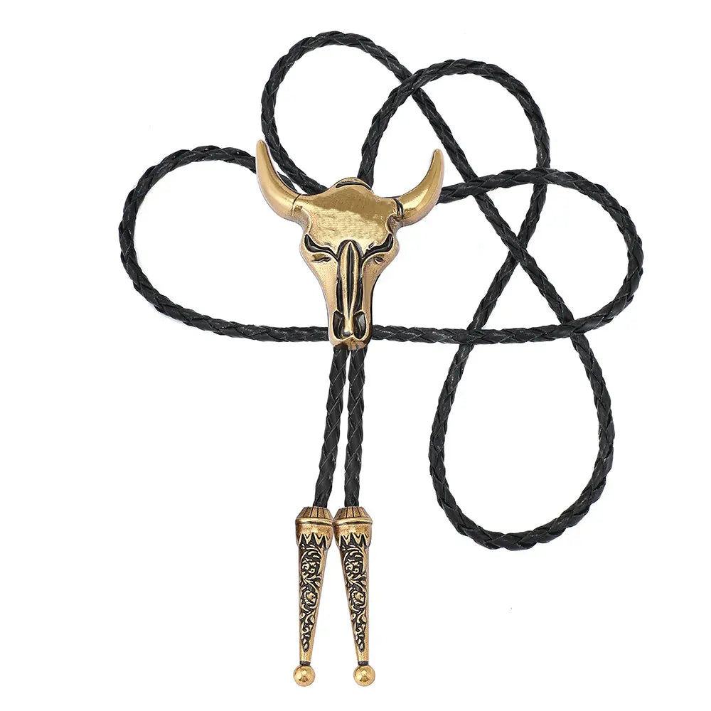 Bolo tie med tjurskalle i antik mässing