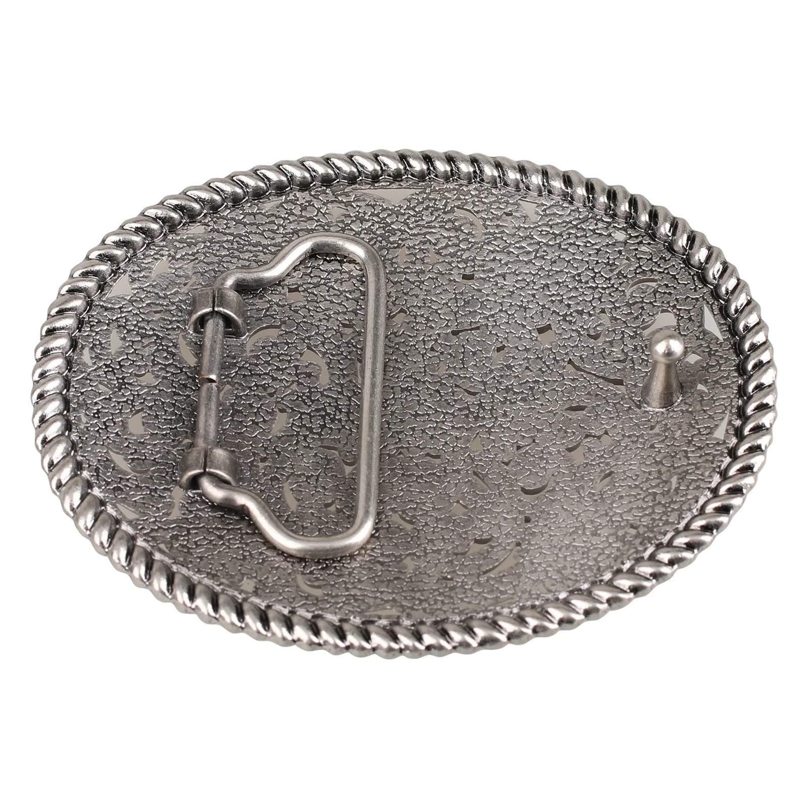 Ovalt bältespänne i vintage-silver med blommigt gravyrmönster