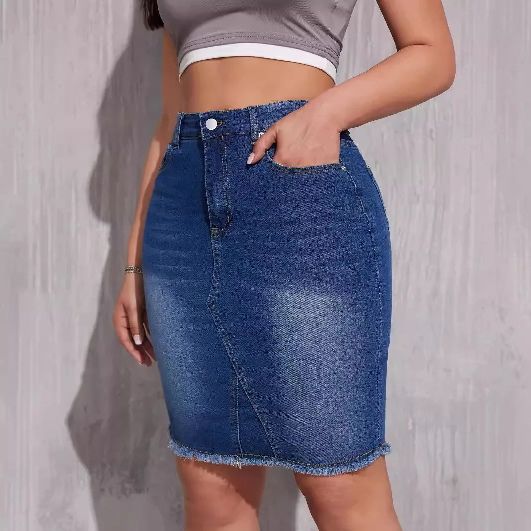 Tajt jeanskjol med hög midja