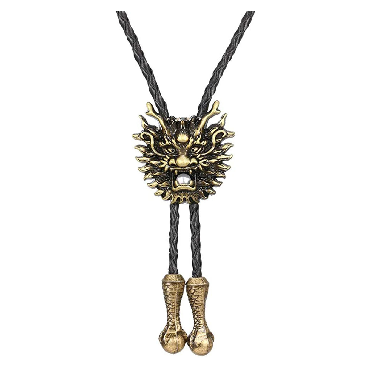 Bolo tie i läder med drakhuvud i metall