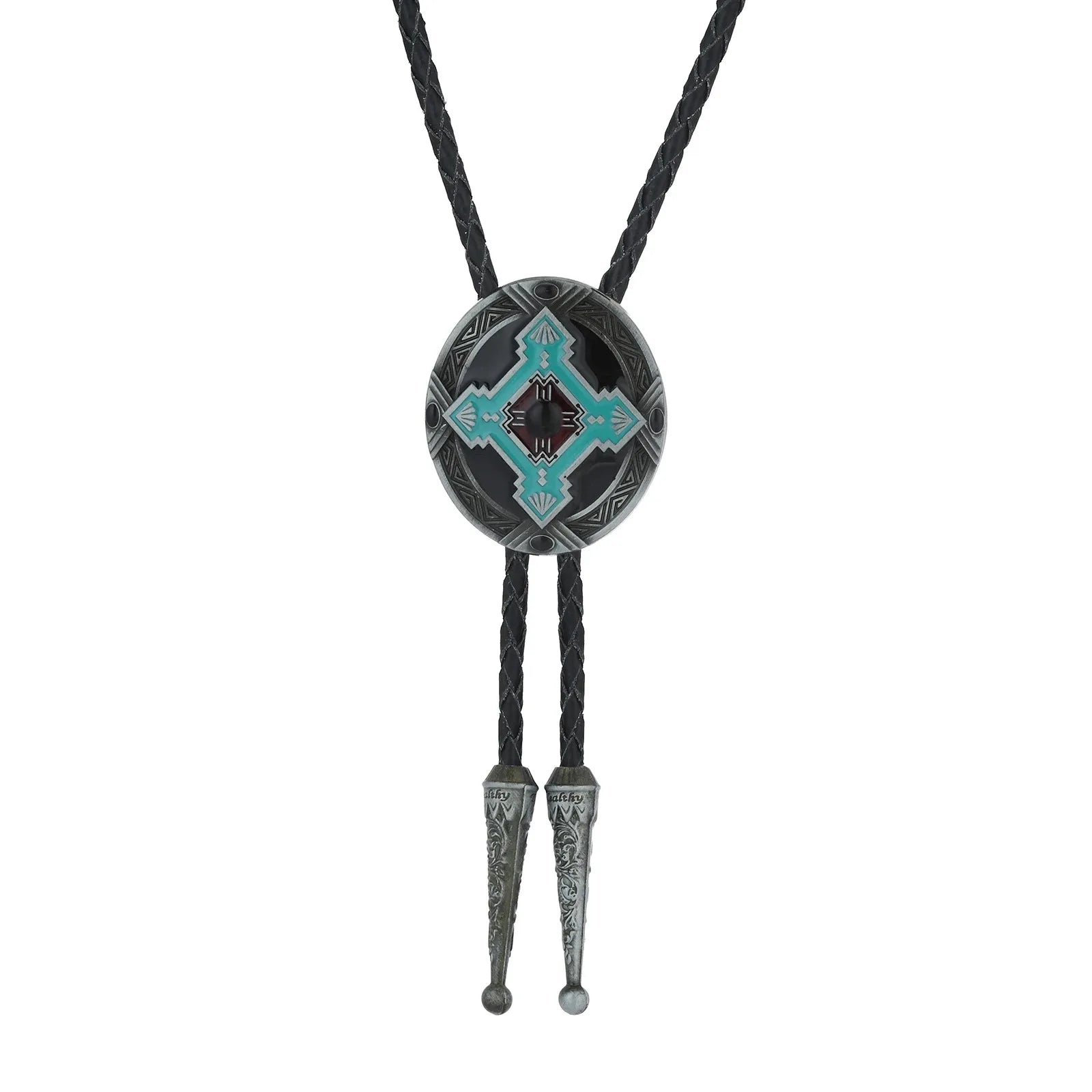 Bolo tie med turkos geometrisk medaljong i zinklegering