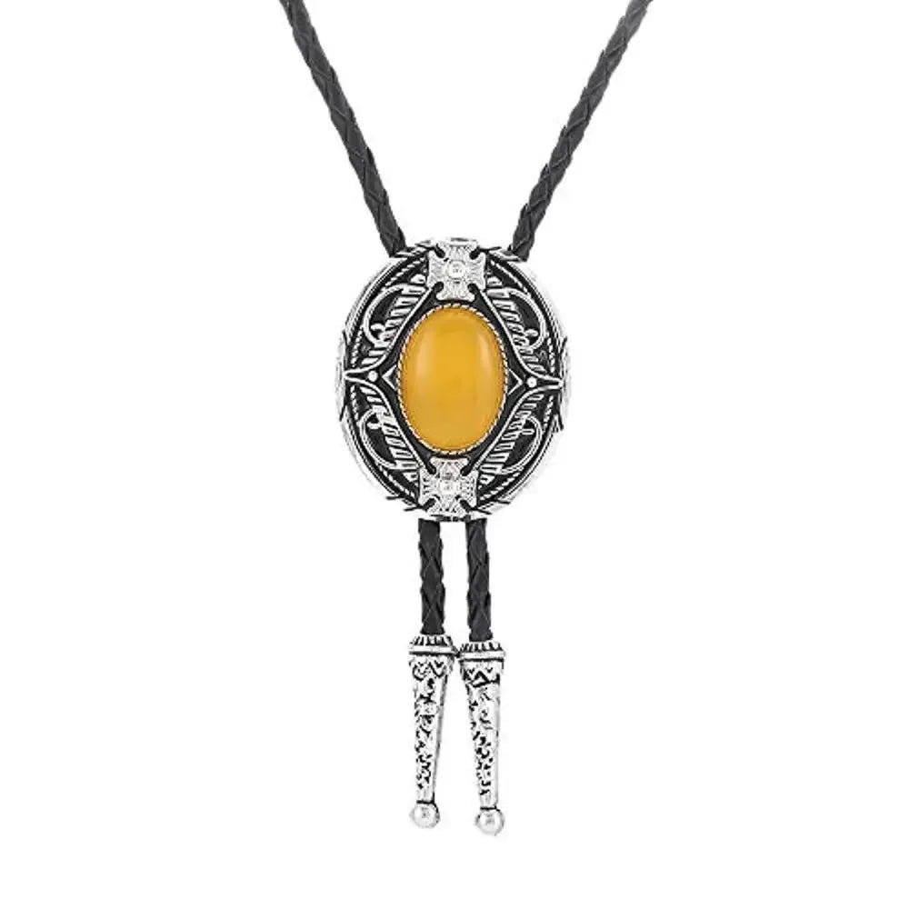 Bolo tie med oval sten och vågformad ram