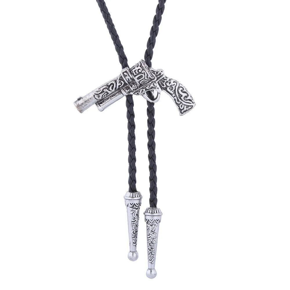 Bolo tie med retro pistol i metall