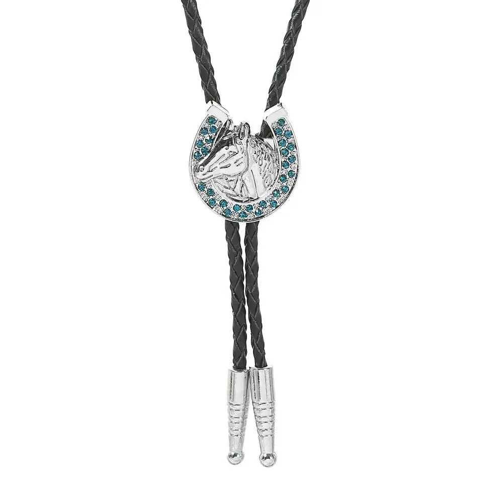 Bolo tie med hästhuvud och glittrande hästsko
