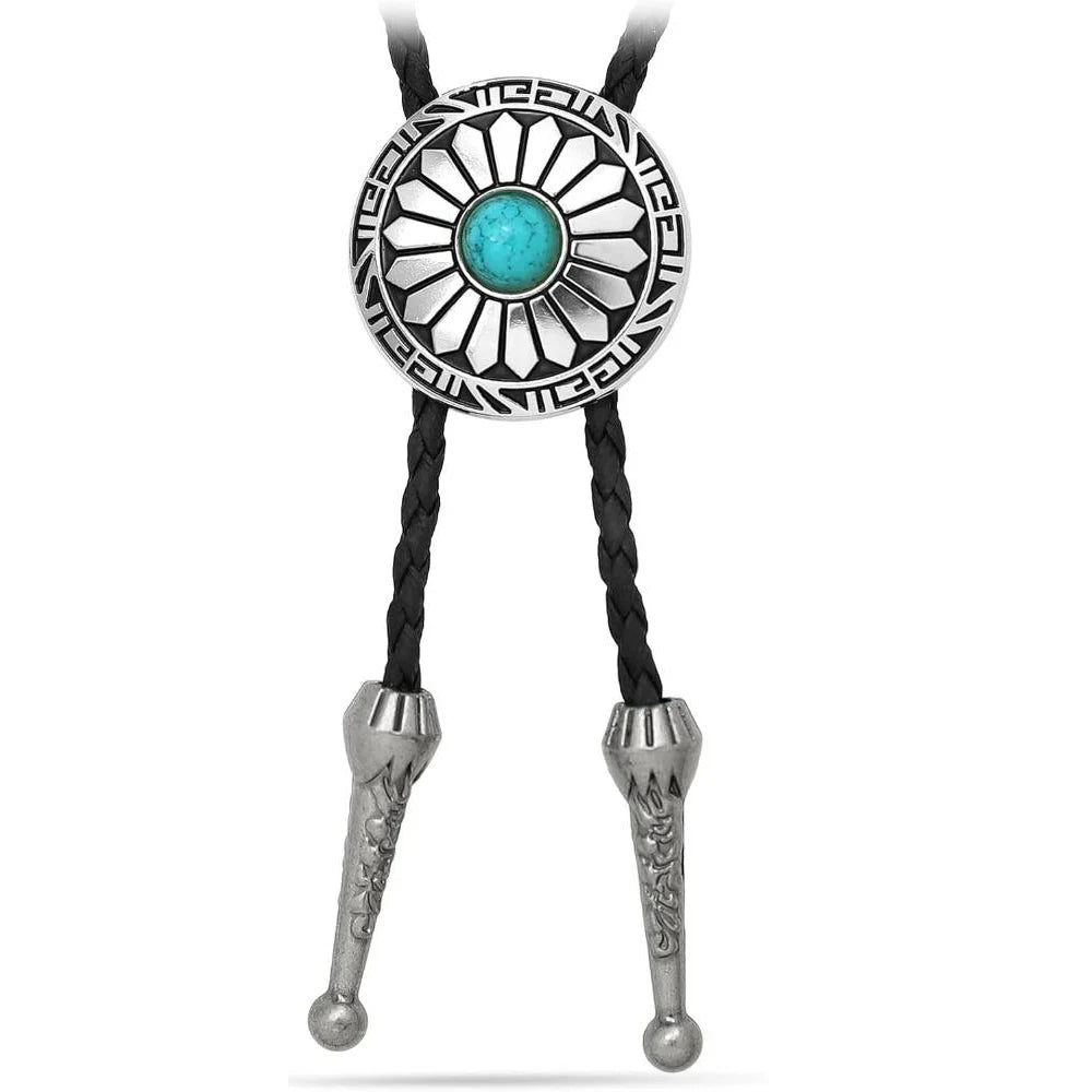 Bolo tie med turkos sten och solinspirerat silverhänge