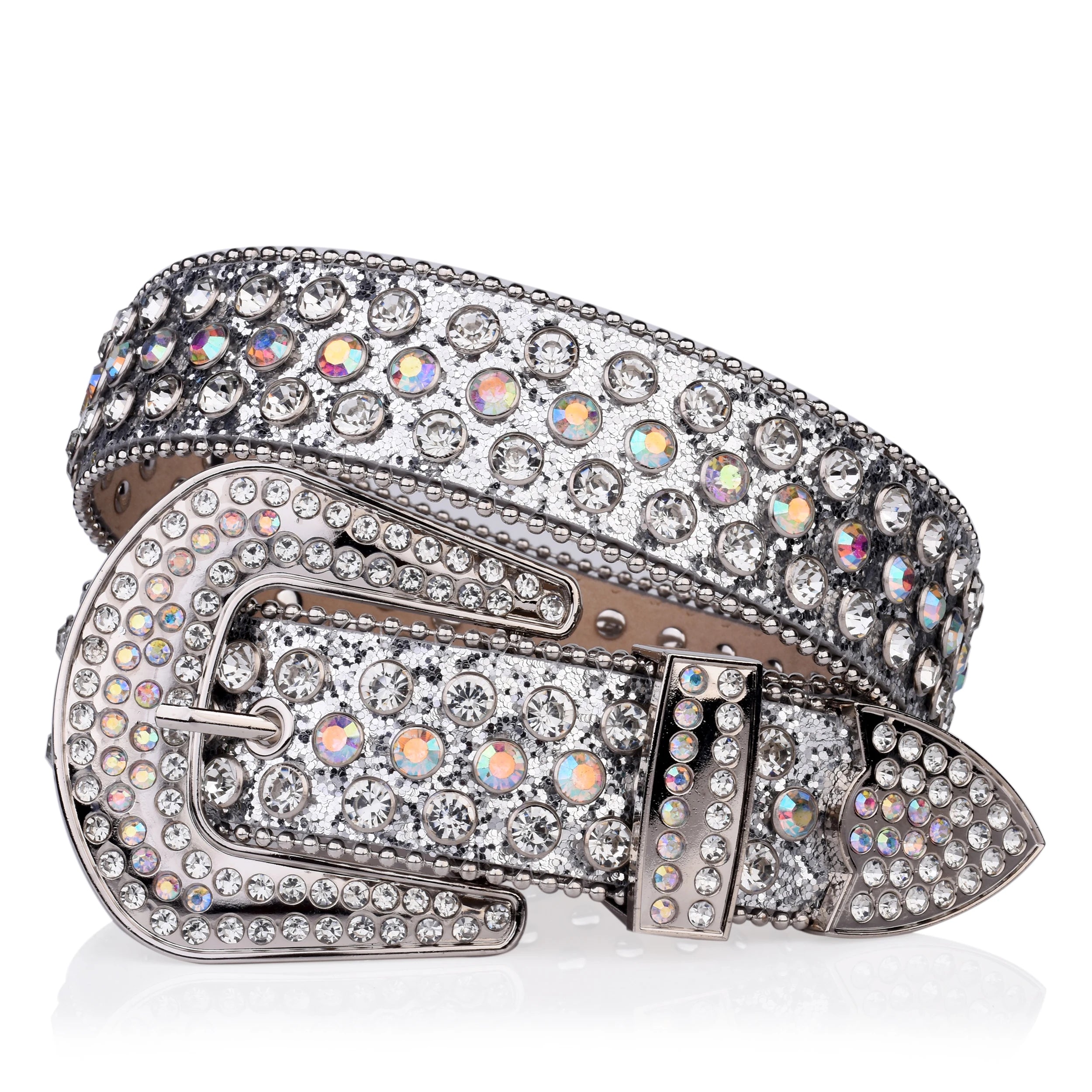 Silverfärgat westernbälte med strass