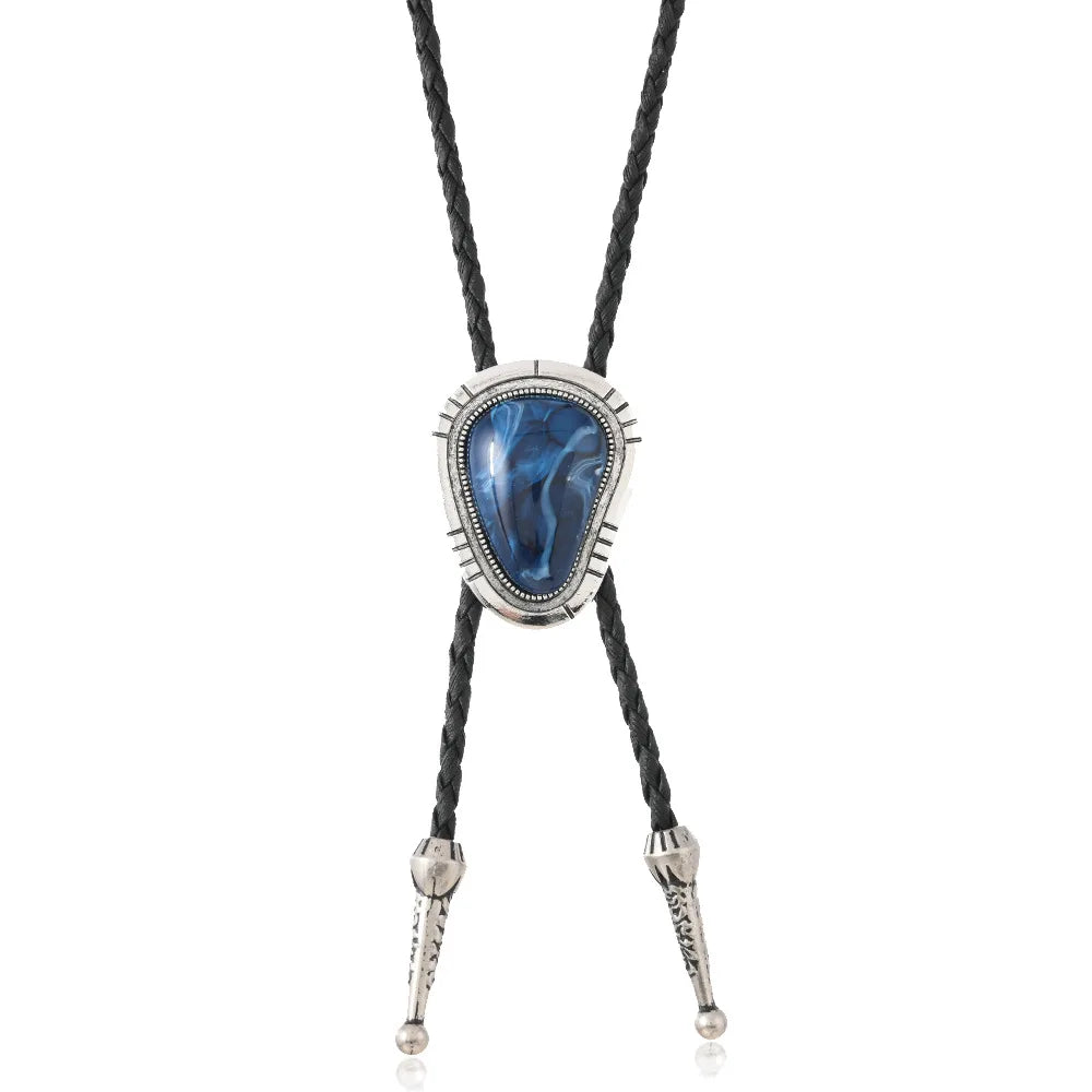 Bolo tie med rektangulär sten och silverinfattning