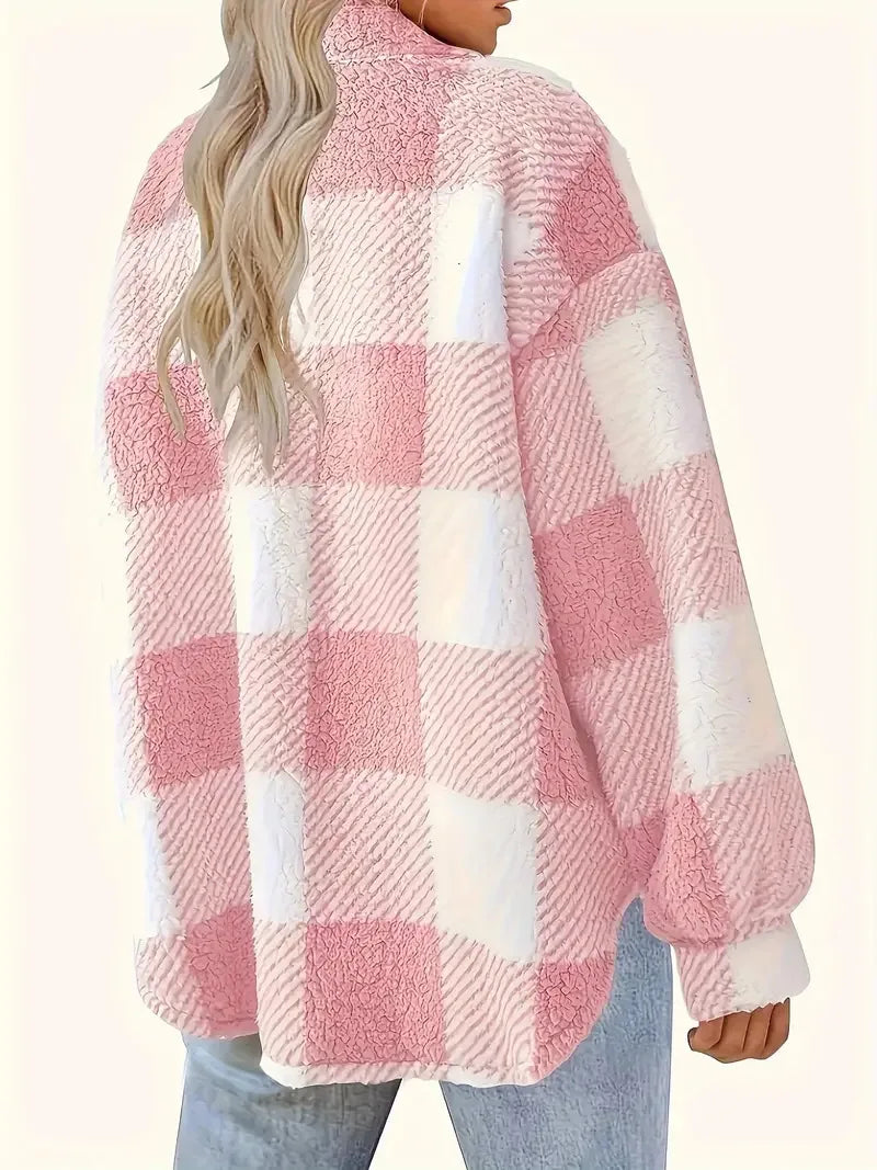 Rutig skjortjacka i teddy-fleece