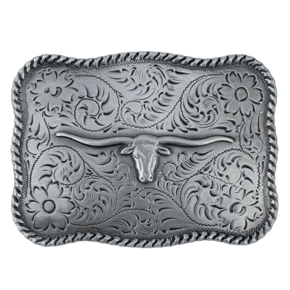 Bältesspänne western stil med tjur huvud antik silver finish