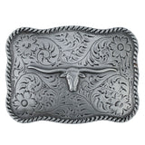 Bältesspänne western stil med tjur huvud antik silver finish