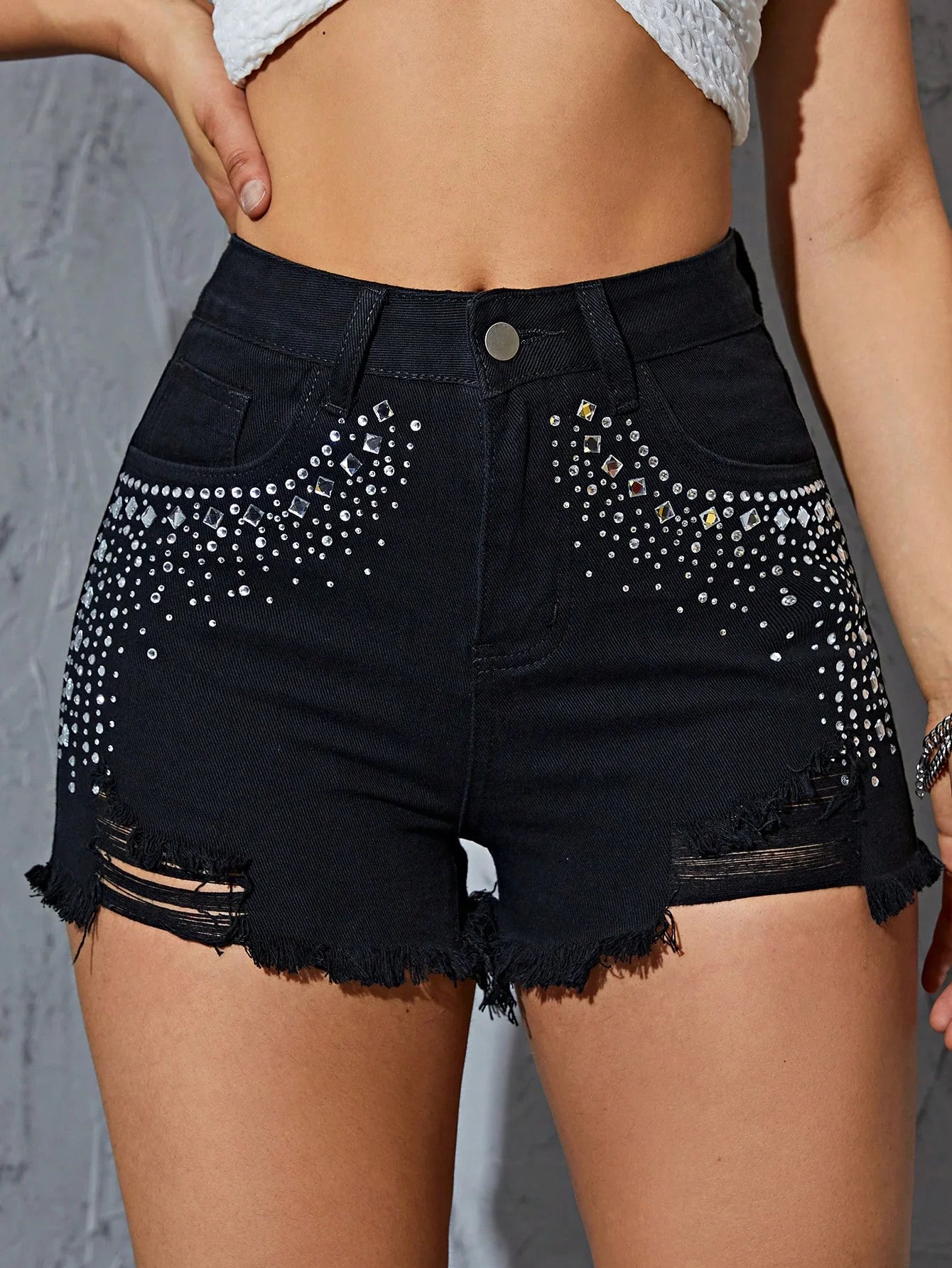 Svarta jeansshorts med strass