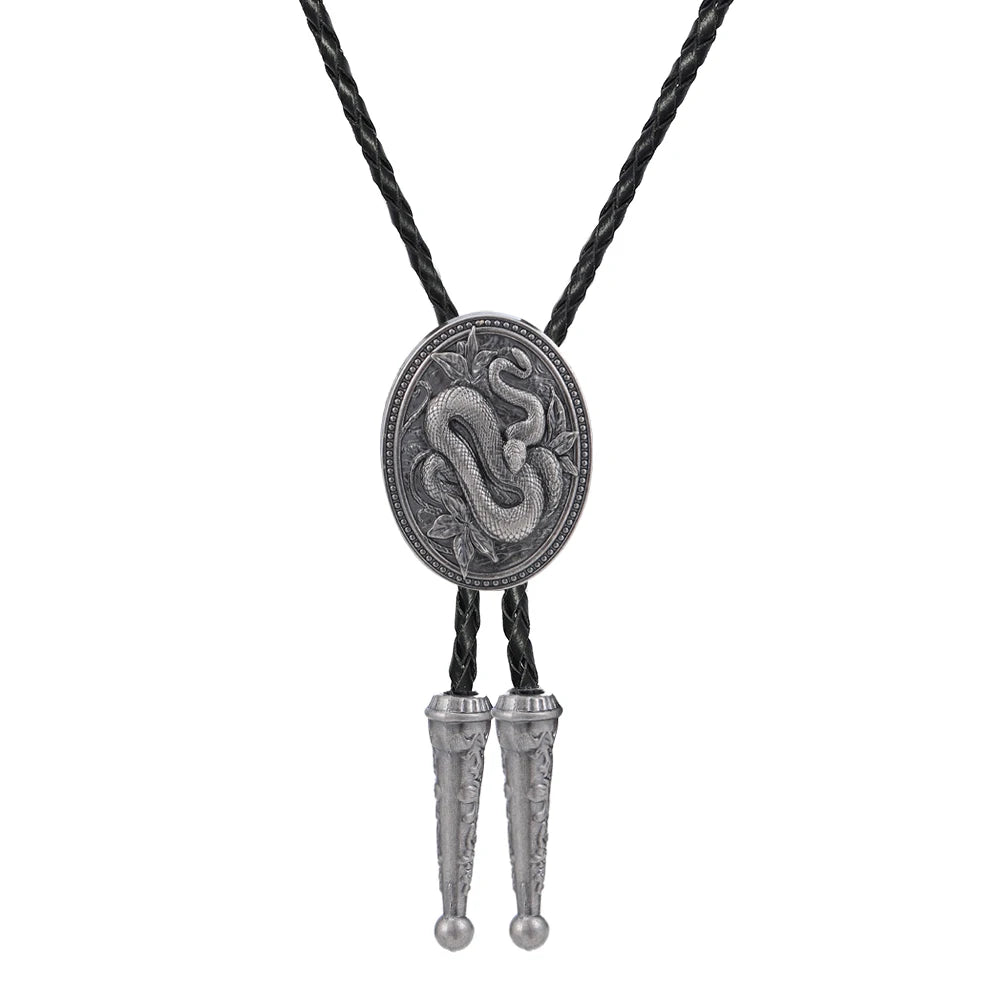 Bolo tie med ormmönster i antiksilver