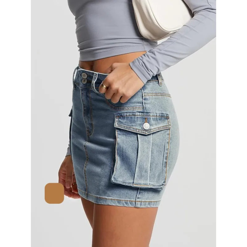 Kort Cargokjol i Jeans