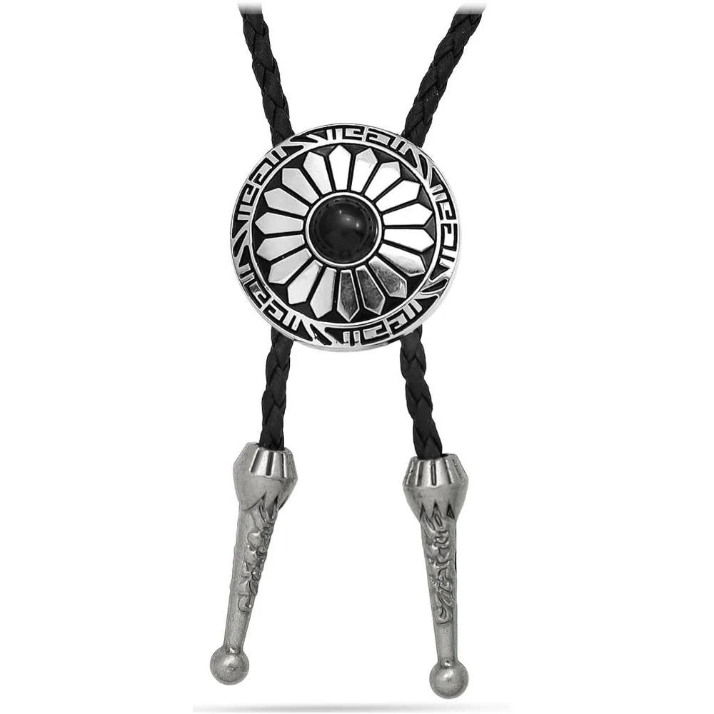 Bolo tie med svart sten och solinspirerat silverhänge