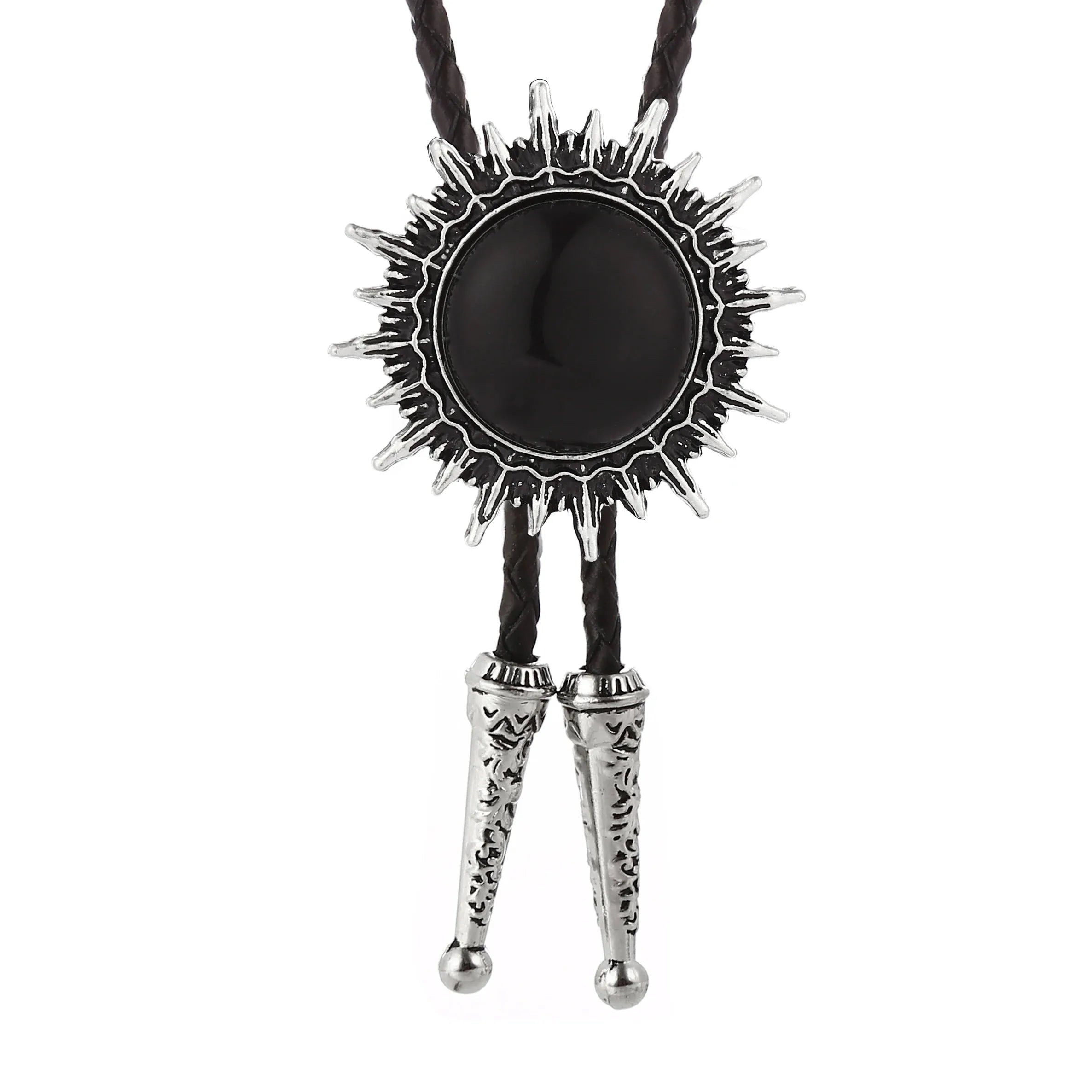 Bolo tie med solinspirerad medaljong i naturglas