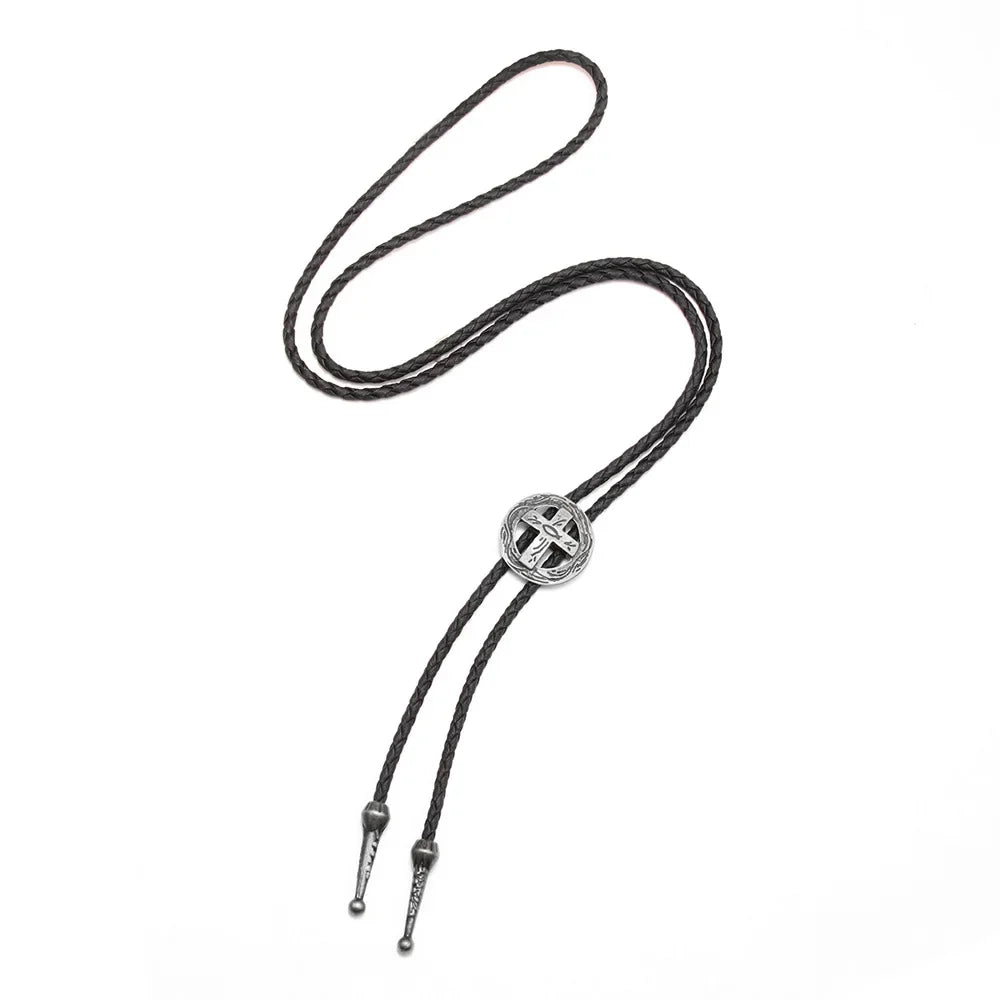 Bolo tie med kors i retro metall