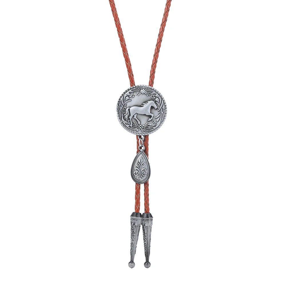 Bolo tie med rund hästberlock och läderband